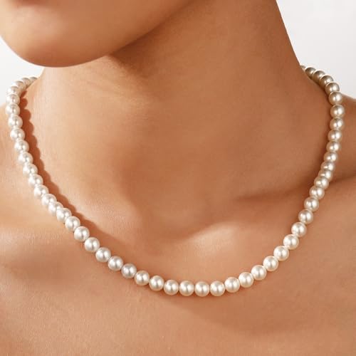 Ritach Pearl Necklaces for Women - Real Gold Plated Dainty Pearl Necklace Daisy Round Drop Pearl Choker Necklace Layered Gold Necklace for Women Teen Girls Bridesmaid Wedding Birthday Gifts - style: Gold-Pearl Strand