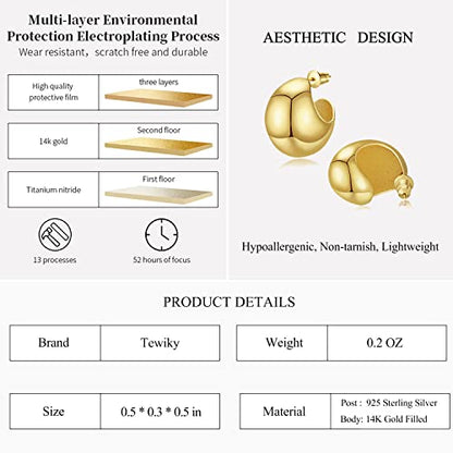Chunky Gold Hoop Earrings for Women 14k Gold Plated Thick Triple Earrings | Hypoallergenic Trendy Chunky Gold Hoops Earrings,Dainty Jewelry Gifts for Women - style: Gold Hoop Earrings
