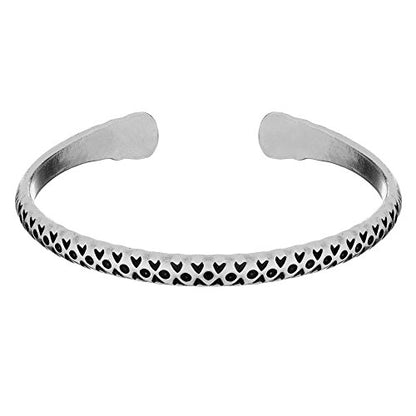 81stgeneration Karen Hill Tribe Silver Engraved Pattern Torque Bangle - Adjustable Boho Bracelet for Women and Men - Bohemian Style Jewelry - Heavy Cuff Design