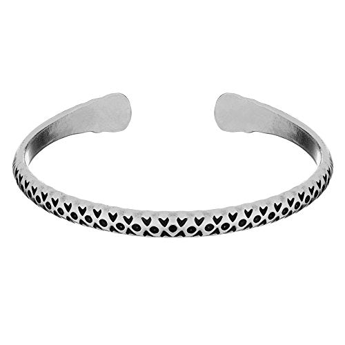 81stgeneration Karen Hill Tribe Silver Engraved Pattern Torque Bangle - Adjustable Boho Bracelet for Women and Men - Bohemian Style Jewelry - Heavy Cuff Design