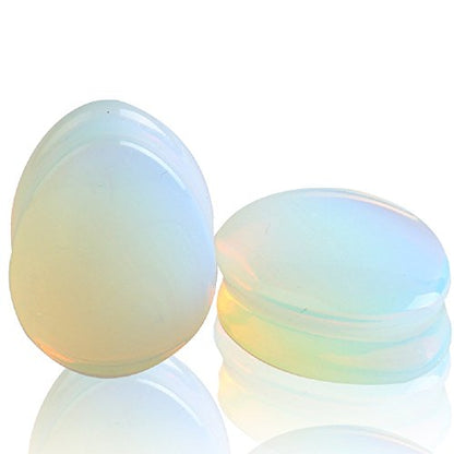 2Pairs Opalite Moon Stone Amethyst Ear Gauges Plugs Tunnels Expanders Stretcher Natural Organic Stone Double Flared Piercing Body Jewelry - style: 1"(25mm)