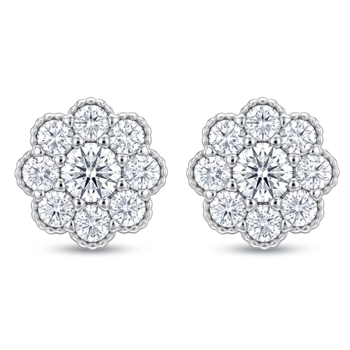LeCalla 925 Sterling Silver Cubic Zirconia Stud Earrings for Women | Classic CZ Silver Earrings Jewelry | Birthday Anniversary Valentine’s Day Gift for Her, Wife, Mom - color: Flower Cluster CZ