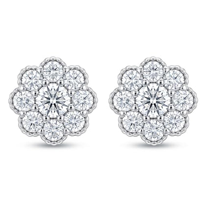 LeCalla 925 Sterling Silver Cubic Zirconia Stud Earrings for Women | Classic CZ Silver Earrings Jewelry | Birthday Anniversary Valentine’s Day Gift for Her, Wife, Mom - color: Flower Cluster CZ