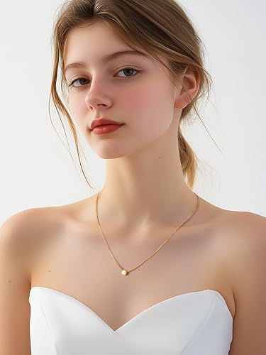 PROSILVER 925 Sterling Silver Necklace for Women Dainty Pendant Necklace | Hypoallergenic 925 Sterling Silver, Cute Small Pendant, Star/Heart/Moon/Triangle/Bar/Round Necklace Silver with Gift Box - color: 02 Gold, style: 04 Round