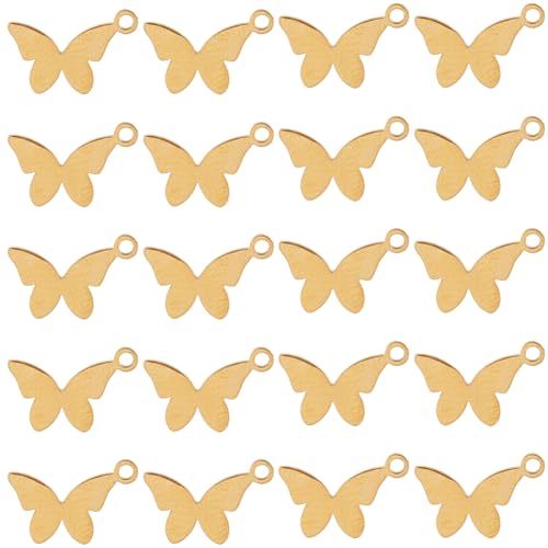 SUNNYCLUE 1 Box 30Pcs Stainless Steel Butterfly Charms Gold Butterflies Charms Bulk Alloy Metal Fly Wings Small Insect Pendants for Jewelry Making Supplies DIY Craft Necklace Bracelet Earring Women - color: Gold