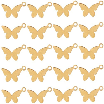 SUNNYCLUE 1 Box 30Pcs Stainless Steel Butterfly Charms Gold Butterflies Charms Bulk Alloy Metal Fly Wings Small Insect Pendants for Jewelry Making Supplies DIY Craft Necklace Bracelet Earring Women - color: Gold
