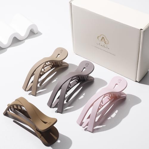 Large Flat Hair Clips for Women, French Flat Claw Clips for Medium Thick Hair | Strong Hold Hair Clips for Styling, Driving, Daily Wear | Pink, Blue Grey, Brown, Khaki - 4Pcs - color: Pink, Blue, Brown, Khaki