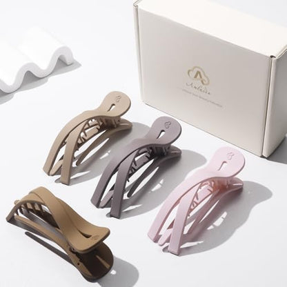 Large Flat Hair Clips for Women, French Flat Claw Clips for Medium Thick Hair | Strong Hold Hair Clips for Styling, Driving, Daily Wear | Pink, Blue Grey, Brown, Khaki - 4Pcs - color: Pink, Blue, Brown, Khaki