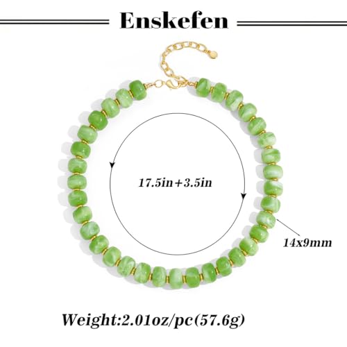 Chunky Beaded Necklace for Women Trendy Multicolor Resin Beads Choker Necklaces Boho Summer Statement Necklace Chunky Heart Jewelry - color: Bead necklace-light green
