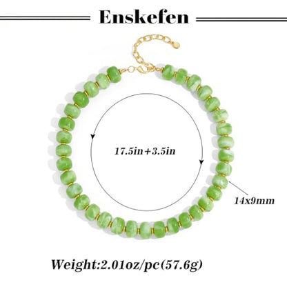 Chunky Beaded Necklace for Women Trendy Multicolor Resin Beads Choker Necklaces Boho Summer Statement Necklace Chunky Heart Jewelry - color: Bead necklace-light green