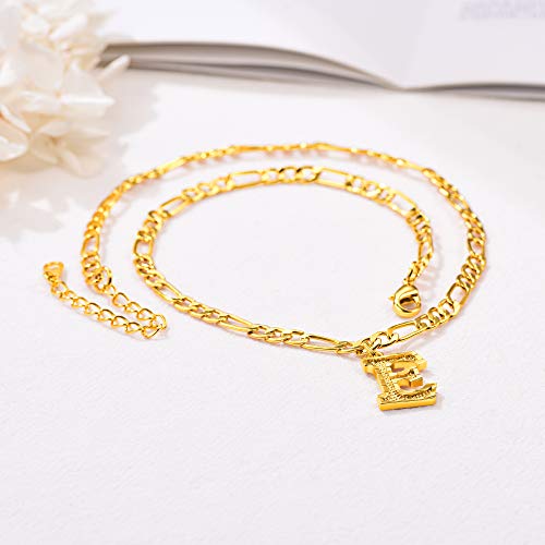14K Gold Plated Initial Necklaces for Women Men A-Z Letter Necklaces | Figaro Chain, 16"+2" Adjustable Length, with Gift Box - style: N