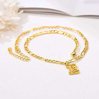 14K Gold Plated Initial Necklaces for Women Men A-Z Letter Necklaces | Figaro Chain, 16"+2" Adjustable Length, with Gift Box - style: N