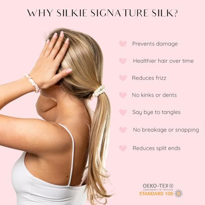 SILKIE x4 Set - Forget Satin - 100% Pure Mulberry Silk Black Brown Skinny Scrunchies Travel Pouch Everyday Hair Ties Elastics Hair Care Ponytail Holder No Damage (Chocolate) - color: Chocolate