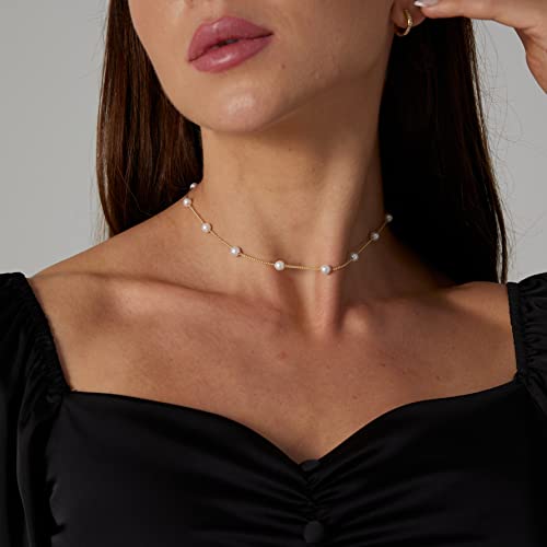 Dainty Pearl Pendant Necklaces for Women 14K Gold Plated Handmade Layered Pearl Chain Necklace Delicate Layered Pearl Necklace Everyday Jewelry Gift - color: Pearl Choker-Gold