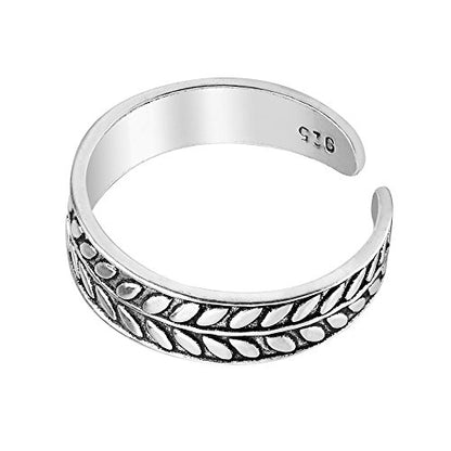 AeraVida .925 Sterling Silver Adjustable Toe Ring or Pinky Ring 5mm Wide Open Band, Stackable Minimalist Summer Foot Jewelry | Sun Moon Star Turtle Butterfly Leaf Olive Branch Ocean Wave Yin Yang Design - style: Olive Branch