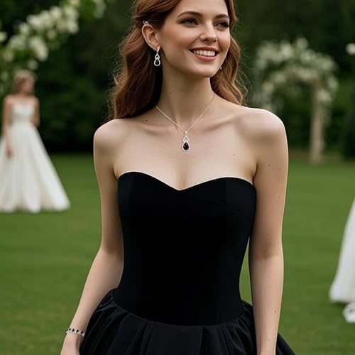 Wedding Jewelry Set for Women Bride Bridesmaid | Gorgeous Cubic Zirconia Teardrop Necklace Earrings Bracelet Adjustable Ring Jewelry Gift for Birthday/Anniversary - color: 11-Black Silver-Tone