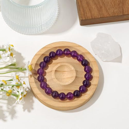 Raicegs 4 6 8MM Beaded Bracelets Healing Crystal Bracelet for Women Men Natural Stone Handmade Stretch Bracelet Reiki Spiritual Jewelry - color: Amethyst, size: 10mm
