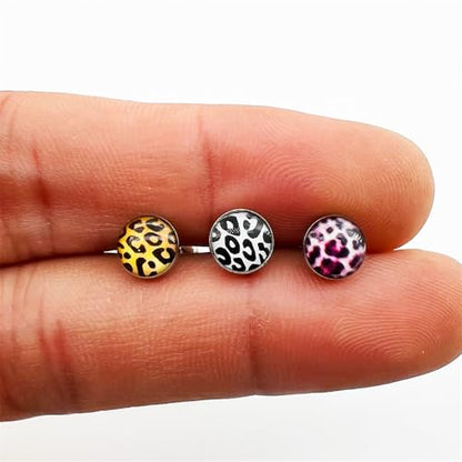 Leopard Print Tongue Ring for Women 14G Stainless Steel Circle Straight Barbell Tongue Rings Internally Threaded 5/7 Inches Piercing Jewelry - color: Yellow
