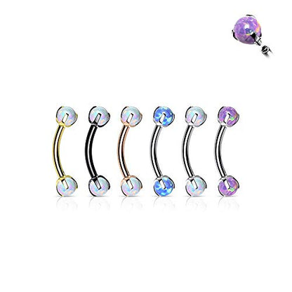 Pierced Owl - 16GA Stainless Steel Internally Threaded Claw Set Synthetic Opals Eyebrow Curved Barbell - style: Black/Opal White