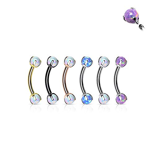 Pierced Owl - 16GA Stainless Steel Internally Threaded Claw Set Synthetic Opals Eyebrow Curved Barbell - style: Steel/Opal Purple