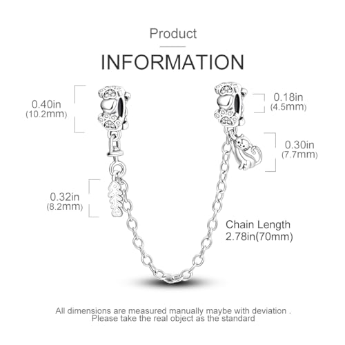 925 Sterling silver Safety Chain Charm for Bracelet Pendants Clip Beads | Infinite Love Butterfly Evil Eye Stopper Spacer dangle Charm for Woman Jewelry Gift - color: Cat with fish