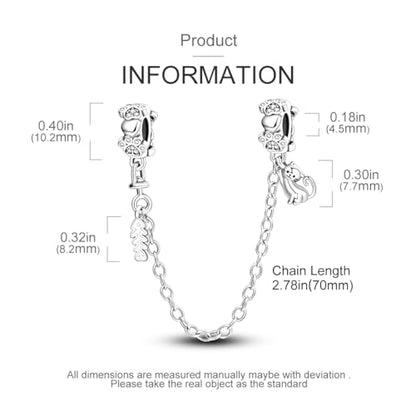 925 Sterling silver Safety Chain Charm for Bracelet Pendants Clip Beads | Infinite Love Butterfly Evil Eye Stopper Spacer dangle Charm for Woman Jewelry Gift - color: Cat with fish