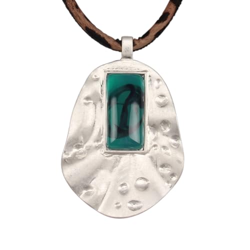 Jeilwiy Chunky Necklaces for Women Leather Cord Necklace with Pendant Boho Long Sweater Necklace Vintage Jewelry - style: Green Crystal & Silver