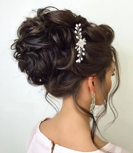 5 Pieces Wedding Hair Accessories: Pearl Crystal Rhinestone Hair Comb, Hair Pins for Brides, Bridesmaids, Women, Girls (Silver, Gold) - color: Silver