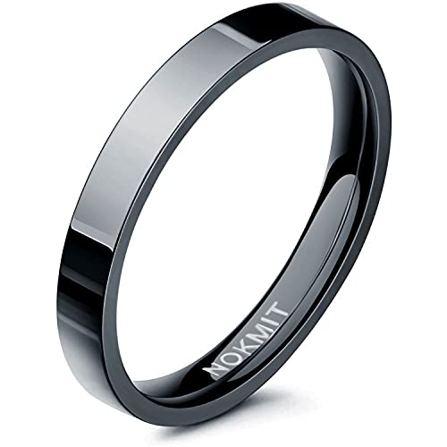 NOKMIT 3mm 14K Gold Filled Rings for Women, Non Tarnish Stacking Band | Dainty Thin Gold Thumb Pinky Ring | Minimalist Stackable Wedding Band | Anillos de Oro 14K de Mujer | Size 4 to 11 - color: Black