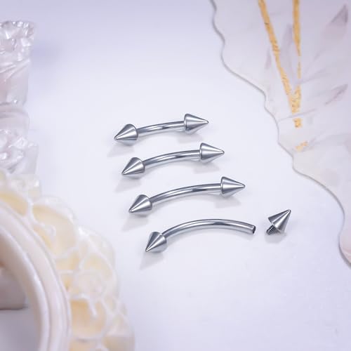 Ruifan 20g 18g 16g 14g 12g 8g 6g 4g 2g Rook Piercing Jewelry Titanium Internally Threaded Curved Barbell Eyebrow PA Tragus Helix Conch Lobe Earrings Lip Rings Body Piercing Jewelry For Women Men - size: 16G - 6mm Spike