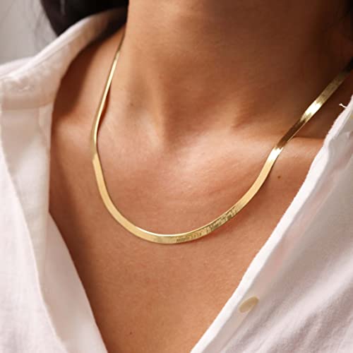 DEARMAY 14K Gold Plated Herringbone Necklaces for Women, Dainty Gold Snake Choker Chain Non Tarnish Trendy Simple Thin & Chunky Options Neckalce 1.5/3/5/6/8mm Chain Jewelry for Gifts - color: 5MM 18"-GD Herringbone Necklace