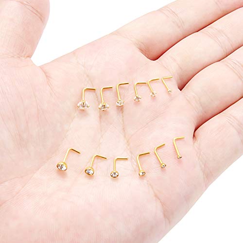 20G 1.5mm 2mm 2.5mm 3mm 3.5mm 4mm Opal Clear Diamond CZ Nose L Shaped Studs Rings Piercing Jewelry 4-20PCS - color: 12PCS - Gold