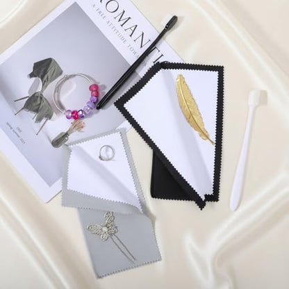 2 Pcs Silver Polishing Cloth Silver Cleaning Kit 2 Pcs Ultra-Soft Brushes (Flat & Wave) Jewelry Cleaning Cloth Jewelry Coin Cleanings Cloths for Cleanings Platinum Gold Diamonds Coins Gemstones