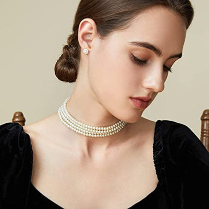 BABEYOND Round Imitation Pearl Choker Necklace Multi Strands Choker 20s Flapper Necklace Accessories for Gatsby Themed Party - style: 4-layer