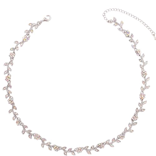 Austrian Crystal Rhinestone Choker Necklace Elegant Flower Leaf Chain Necklace Jewelry for Party Prom Costume Accessories for Women - color: AB Crystal-Platinum Plated