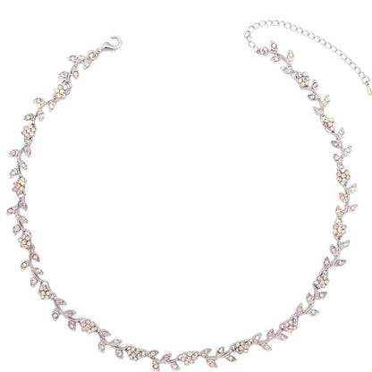 Austrian Crystal Rhinestone Choker Necklace Elegant Flower Leaf Chain Necklace Jewelry for Party Prom Costume Accessories for Women - color: AB Crystal-Platinum Plated