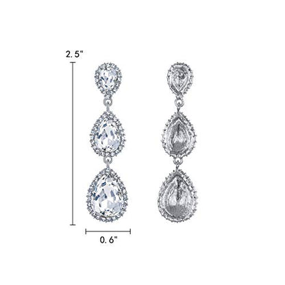 EleQueen Women's Crystal Teardrop Pear Shape 2.5 Inch Long Earrings | Dangle Earrings for Women, TearDrop Crystals Earrings for Bride Bridesmaid, Prom Jewelry for Wedding - color: 03-Silver-tone Clear