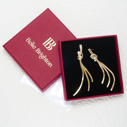 Dangle Earrings for Women, Sparkly Rhinestone Long Tassel Chain Earrings | 18K Gold or 18K White Gold Plated, 925 Sterling Silver Posts, Cubic Zirconia, Hypoallergenic, Tarnish Resistant, Lightweight - color: Gold