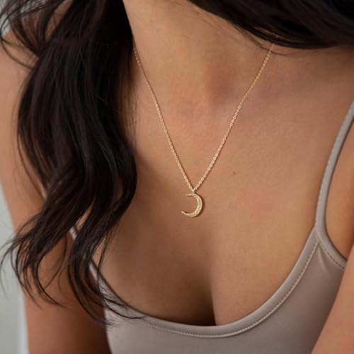 Valloey Rover Gold Necklaces for Women | Dainty 14K Gold/Sterling Silver Plated Cubic Zirconia Star Moon Pendant Necklaces Twist Rope Chain Simple Jewelry for Women - style: Gold-CMoon