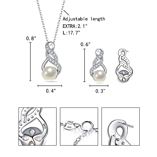 EleQueen 925 Sterling Silver CZ Freshwater Cultured Pearls Bridal Pendant Necklace Earrings Wedding Jewelry Sets, Valentine's Day/Mother's Day/Christmas Gift - style: Pearl Necklace Stud Earrings