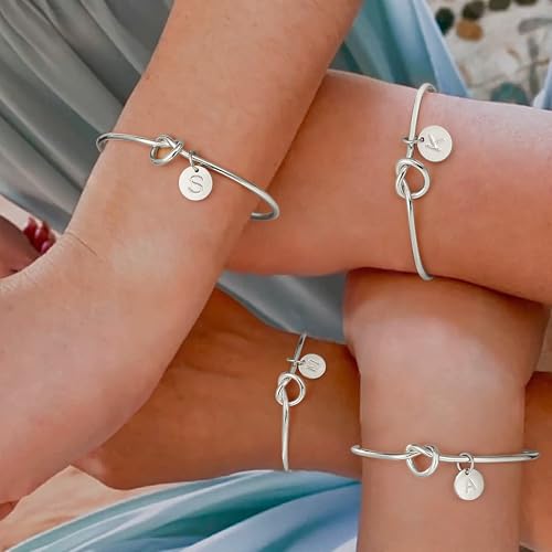 M MOOHAM Gold Initial Bracelets Gifts for Women Teen Girls - Dainty Tie the Knot Letter A-Z Initial Bracelet for Women 14K Gold Plated Cuff Bracelet Jewelry Personalized Bridesmaid Proposal Gifts - style: M - Silver