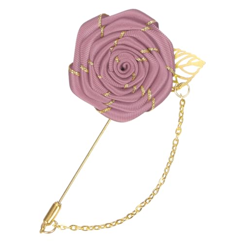 M METERXITY Rose Brooch Pin Cloth Rose Flower with Gold Leaf Brooch, Rose Flower Lapel Pin for Men Wedding Accessories/Suit Tuxedo Corsage Wedding Party Brooch - color: Red Bean Paste