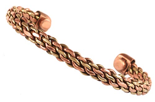 Touchstone Copper Magnetic Hand Forged With Solid And High Gauge Tibetan Style Multi Layer Braid Pattern Minimalistic Elegance Pure Copper Bracelet In Two Tones. - style: Braided Two tone 7