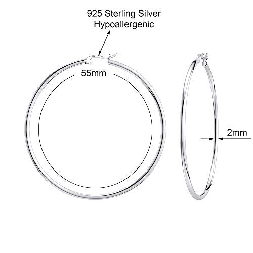 Savlano 925 Sterling silver Round Hoop Earrings for Women Comes in 30MM-65MM - size: 55 Millimeters