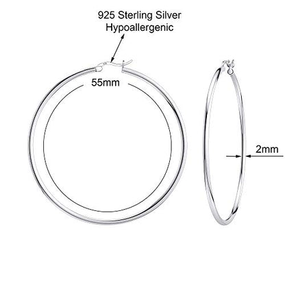 Savlano 925 Sterling silver Round Hoop Earrings for Women Comes in 30MM-65MM - size: 55 Millimeters