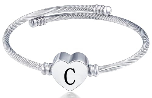 MUERDOU Initial Bracelet for Women Alphabet 26 Letters Bracelet Heart Cable Charm Bracelets Gifts for Her - style: C