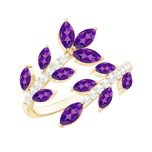Natural Amethyst Diamond Statement Ring For Women, AAA Quality, Certified Amethyst Designer Ring - Ideal For Gift - color: 14K Yellow Gold