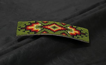 Beaded Hair Clips Native American Style Handmade Collection (Green With Earring) - color: Green With Earring