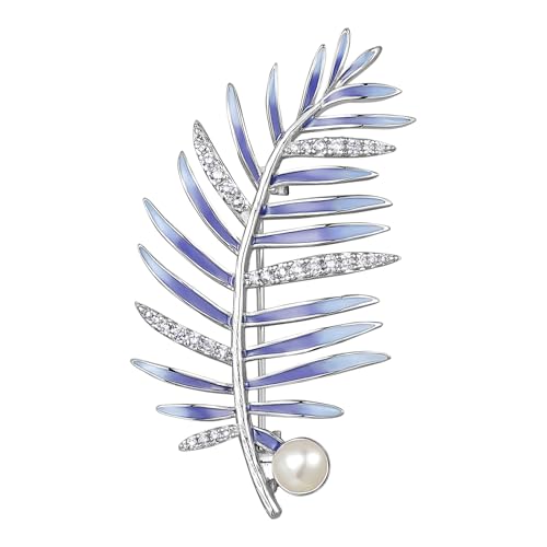 SHE'S FREE STYLE JUST FOR YOU Snail Brooches and pins for women, Sparkling Cubic Zirconia & Pearl Copper Pin, 2.36" Long Clasp Design Playful Jewelry Brooch - color: Blue