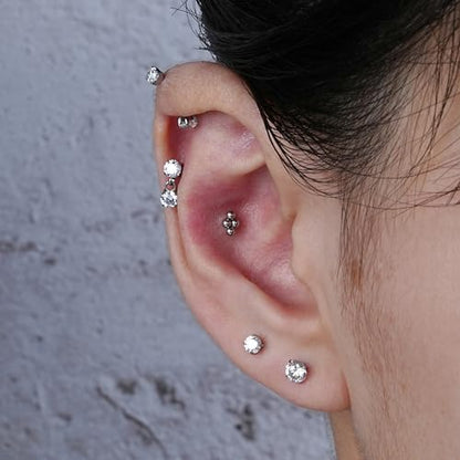 1PC ASTM F136 Titanium Mini Threadless Flat Back Stud 18G 6mm 8mm for Conch Helix Flat Tragus Labret - color: Diamond Cluster - Tit